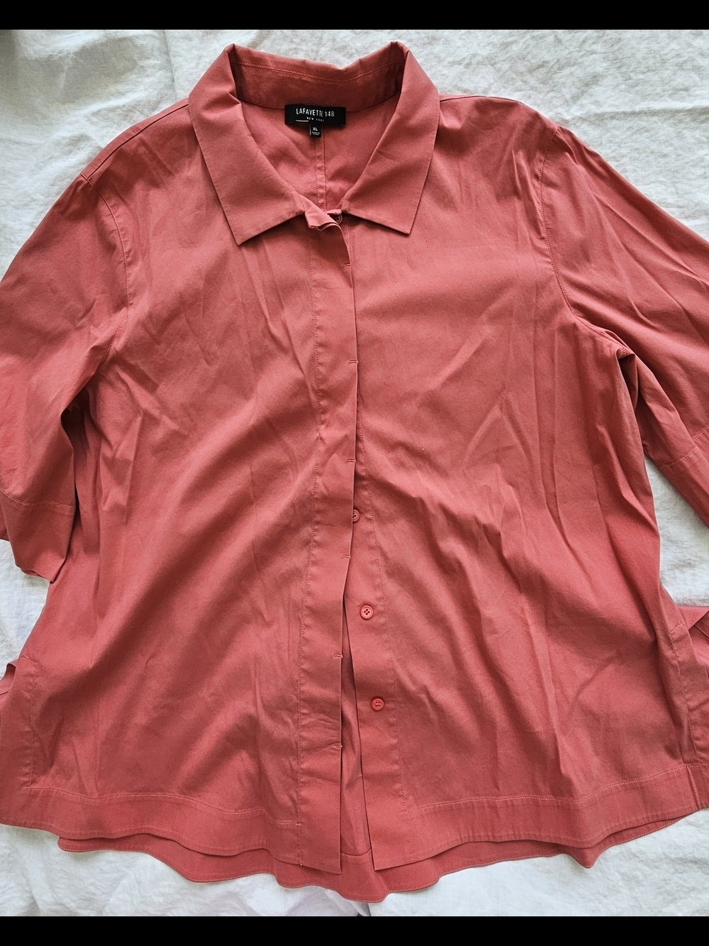 Lafayette 148 Coral Peplum Button-Down Blouse Size XL